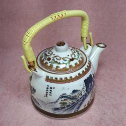 VINTAGE ÇİN SEDDİ RESİMLİ PORSELEN ÇAYDANLIK