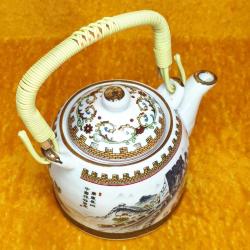 VINTAGE ÇİN SEDDİ RESİMLİ PORSELEN ÇAYDANLIK