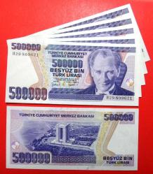 Efemera - TÜRKİYE=1997  500000 TL  P-212  ÇİL  7.Emisyon 4.Tertip 5 Adet! - kitantik - kitaLog