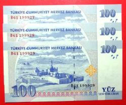 TÜRKİYE=2005  100 YTL  P-221    8.Emisyon 1.Tertip  ÇİL'  3 Adet!