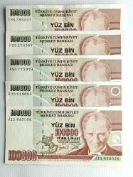 7. Emisyon 100.000 Türk Lirası Koleksiyon Kağıt Para . Hobi Para. Hatıra Para. Eski Para.