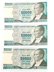 7. Emisyon 50.000 Türk Lirası Koleksiyon Kağıt Para . Hobi Para. Hatıra Para. Eski Para.