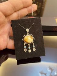 MARDİN TELKARİ EL İŞÇİLİĞİ 925 AYAR GÜMÜŞ MÜSECCER ESKİ KAYA DAMLA KEHRİBAR BAYAN KOLYE