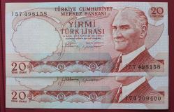 6. Emisyon 4. Tertip 20 Lira I 57 - I 74 İnce Kalın İmza Çil