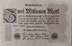1923 ALMANYA 2 MİLYON MARK REİCH DÖNEMİ BERLİN ORİJİNAL HİPERENFLASYON KAĞIT PARASI BH ÇOK NADİR