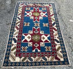 El Dokuma Anadolu Eski Büyük Boy Haç Süslemeli Antika Halı (153x250cm)