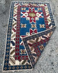 El Dokuma Anadolu Eski Büyük Boy Haç Süslemeli Antika Halı (153x250cm)