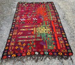 El Dokuma Anadolu Eski Antika Cami Görselli Duvar Halı Kilim (173x303cm)