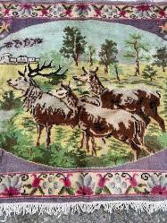 El Dokuma Anadolu Eski Antika Geyik Görselli Duvar Halı Kilim (122x65.5cm)