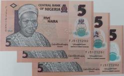 2020 NIJERYA 5 NAIRA ORİJİNAL SIRALI POLİMER KAĞIT PARALAR ÇİL FJ5121290-FJ5121291-FJ5121292 ÇOK NADİRDİR