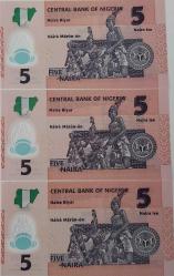 2020 NIJERYA 5 NAIRA ORİJİNAL SIRALI POLİMER KAĞIT PARALAR ÇİL FJ5121290-FJ5121291-FJ5121292 ÇOK NADİRDİR