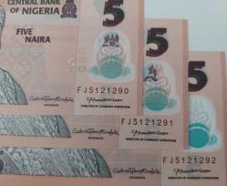 2020 NIJERYA 5 NAIRA ORİJİNAL SIRALI POLİMER KAĞIT PARALAR ÇİL FJ5121290-FJ5121291-FJ5121292 ÇOK NADİRDİR