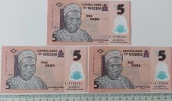 2020 NIJERYA 5 NAIRA ORİJİNAL SIRALI POLİMER KAĞIT PARALAR ÇİL FJ5121290-FJ5121291-FJ5121292 ÇOK NADİRDİR