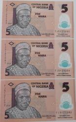 2020 NIJERYA 5 NAIRA ORİJİNAL SIRALI POLİMER KAĞIT PARALAR ÇİL FJ5121290-FJ5121291-FJ5121292 ÇOK NADİRDİR