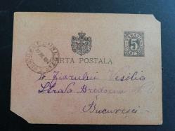 1893 Romanya posta kartı 5 bani