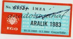 Ankara Belediyesi EGO Aylık Toplu Taşım Bileti [Abonman], Aralık 1983