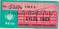 Ankara Belediyesi EGO Aylık Toplu Taşım Bileti [Abonman], Eylül 1983