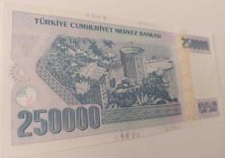 7.EMİSYON 3.TERTİP 250.000 TÜRK LİRASI I53057944 SERİ NUMARALI KAĞIT PARA ÇİL