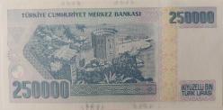 7.EMİSYON 3.TERTİP 250.000 TÜRK LİRASI I53057944 SERİ NUMARALI KAĞIT PARA ÇİL