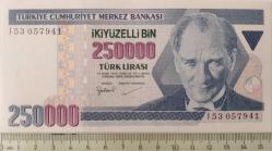 7.EMİSYON 3.TERTİP 250.000 TÜRK LİRASI I53057941 SERİ NUMARALI KAĞIT PARADIR ÇİL