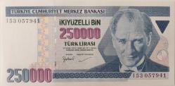 7.EMİSYON 3.TERTİP 250.000 TÜRK LİRASI I53057941 SERİ NUMARALI KAĞIT PARADIR ÇİL