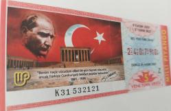 MİLLİ PİYANGO 9 KASIM 2007 ATATÜRK'ÜN ÖLÜM YILDÖNÜMÜ ANISINA Z240790 NUMARALI 5 YENİ TÜRK LİRASI YARIM BİLET ÇOK ÇOK NADİR