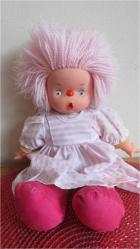 1980'LERDEN ABC DAMGALI VİNTAGE OYUNCAK BEBEK PEMBE SAÇLI 30 CM