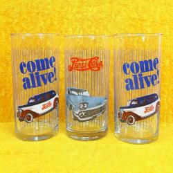 VINTAGE KLASİK OTOMOBİL RESİMLİ 3 ADET PEPSI-COLA BARDAK