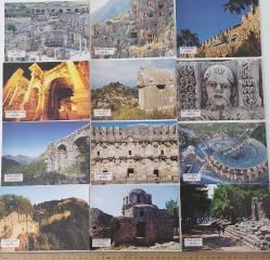 ORTA DÖNEM ANTALYADA ANTİK YERLER;PHASELİS-DİNİ YAPI ALANYA-SURLAR ALANYA-SİDE-ASPENDOS-TERMESSOS-DEMRE-SİMENA-HADRİAN KAPISI-KALEİÇİ-MYRA-PERGE ORİJİNAL KARTPOSTAL SETİ 12 ADET NADİRDİR