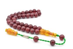 Antika - Şükrü Baba İmzalı Küre Kesim Vişne Rengi Sıkma Kehribar Tesbih - kitantik - kitaLog