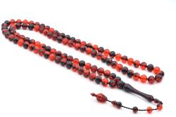 Usta İşi Sistemli Sığırcık Kesim 99 luk Kırmızı Siyah Uçak Camı Tesbih