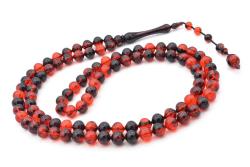 Usta İşi Sistemli Sığırcık Kesim 99 luk Kırmızı Siyah Uçak Camı Tesbih