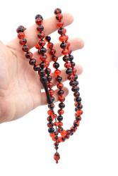 Usta İşi Sistemli Sığırcık Kesim 99 luk Kırmızı Siyah Uçak Camı Tesbih