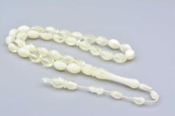 Usta İşi Sistemli Beyzi Kesim Hareli Beyaz Uçak Camı Tesbih