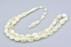 Usta İşi Sistemli Beyzi Kesim Hareli Beyaz Uçak Camı Tesbih