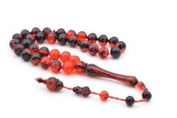 Usta İşi Sistemli Sığırcık Kesim Kırmızı Siyah Uçak Camı Tesbih