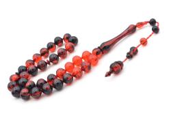 Usta İşi Sistemli Sığırcık Kesim Kırmızı Siyah Uçak Camı Tesbih