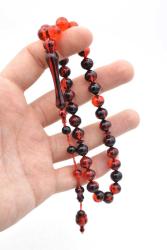 Usta İşi Sistemli Sığırcık Kesim Kırmızı Siyah Uçak Camı Tesbih