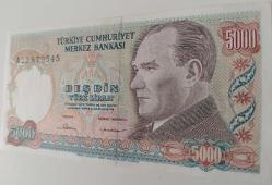 Efemera - 5000 TL BEŞBİN TÜRK LİRASI 7.EMİSYON 1.TERTİP KAĞIT PARA ORİJİNAL NATUREL ÇİLL A22879545 - kitantik - kitaLog