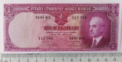 2.EMİSYON 1.TERTİP İNÖNÜ 1 BİR TÜRK LİRASI SERİ B3 112760 NUMARALI KAĞIT PARA NATÜREL ÇİL-ÇİLALTI ÇOK ÇOK NADİR