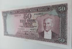 5.EMİSYON 4.TERTİP 50 TÜRK LİRASI KAĞIT PARA ÇİLALTI NATÜREL SERİ U2 044683 ÇOK NADİRDİR