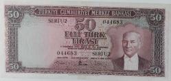 5.EMİSYON 4.TERTİP 50 TÜRK LİRASI KAĞIT PARA ÇİLALTI NATÜREL SERİ U2 044683 ÇOK NADİRDİR