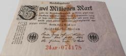 1923 ALMANYA 2 MİLYON MARK REİCH DÖNEMİ BERLİN ORİJİNAL HİPERENFLASYON KAĞIT PARASI 24 AF. 074178 ÇOK NADİR