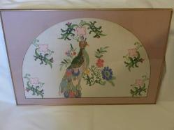 Bez Üzerine El İşleme Tavus Kuşu Kanaviçe Tablo