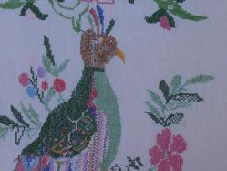 Bez Üzerine El İşleme Tavus Kuşu Kanaviçe Tablo