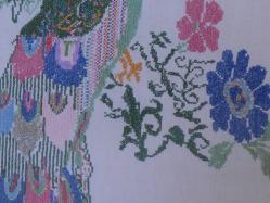 Bez Üzerine El İşleme Tavus Kuşu Kanaviçe Tablo