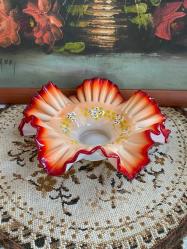 Antika - Çok eski opalin cam üzerine el boyama marul lokumluk - kitantik - kitaLog