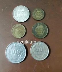 15 adet madeni türk lirası madeni para (1000 lira 500 lira 1 lira 50 lira 5000 lira...)