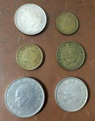 15 adet madeni türk lirası madeni para (1000 lira 500 lira 1 lira 50 lira 5000 lira...)