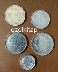 15 adet madeni türk lirası madeni para (1000 lira 500 lira 1 lira 50 lira 5000 lira...)